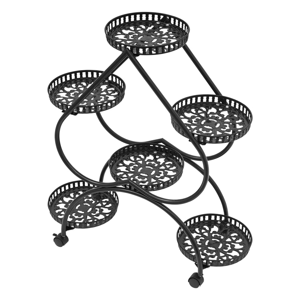Supporto per piante in vaso 73x28x80cm, 6 vassoi, portavasi in ferro, portavasi nero, adatto a case, uffici, negozi,