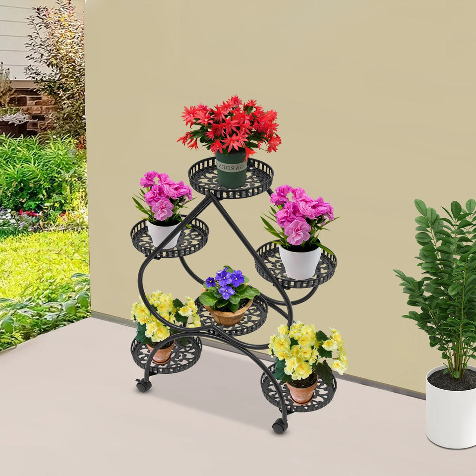 Supporto per piante in vaso 73x28x80cm, 6 vassoi, portavasi in ferro, portavasi nero, adatto a case, uffici, negozi,