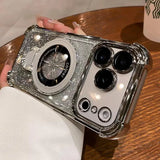 Supporto ad anello glitterato per custodia Magsafe per iPhone 14 15 16 17 Pro Max Plus 13 12 11 Air, pellicola protettiva per fotocamera sfumata