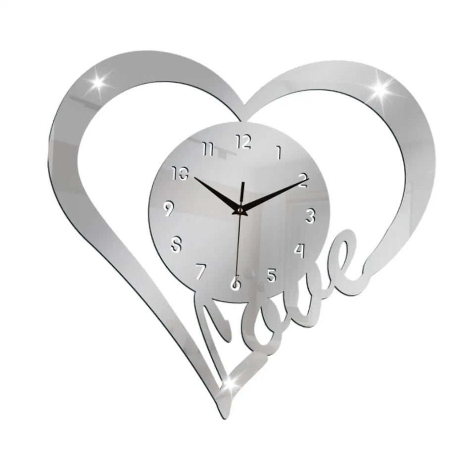 Heart Shaped Wall Clock Modern Bathroom Bedroom Housewarming Silent Movement