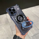 Supporto magnetico antiurto con placcatura di lusso per custodia trasparente Magsafe per iPhone 15 16 14 13 12 17 Pro Max con supporto e custodia