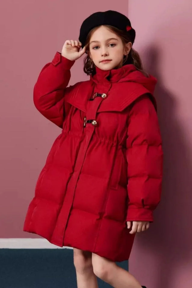 Girls' 2025 New Winter Coat Down-Filled Hooded Mid-Length Cotton Jacket Stylish Casual Kids' Thermal Wear Outerwear Trendy