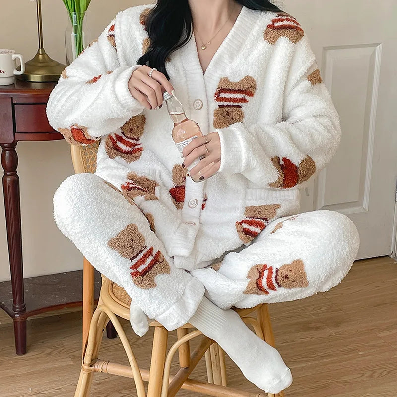 Completo post-parto in flanella spessa, autunno inverno, nuovo stile, camicia da notte premaman, vestiti caldi per l'allattamento, maniche lunghe, pantaloni lunghi