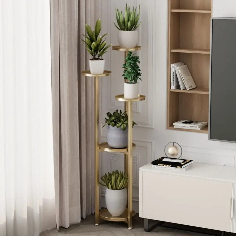 Supporto per piante a più livelli per interni, supporti per fioriere angolari in metallo multistrato con piedini antiscivolo, ripiano alto per fioriere per ufficio domestico