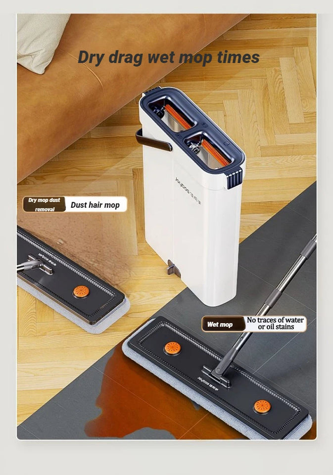 JOYBOS Spin Hand Free Flat Barrel 33cm Mop With Bucket 360 Complete Cleaning System With Dual Chamber Washable Floor House Mops