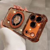 Supporto ad anello glitterato per custodia Magsafe per iPhone 14 15 16 17 Pro Max Plus 13 12 11 Air, pellicola protettiva per fotocamera sfumata