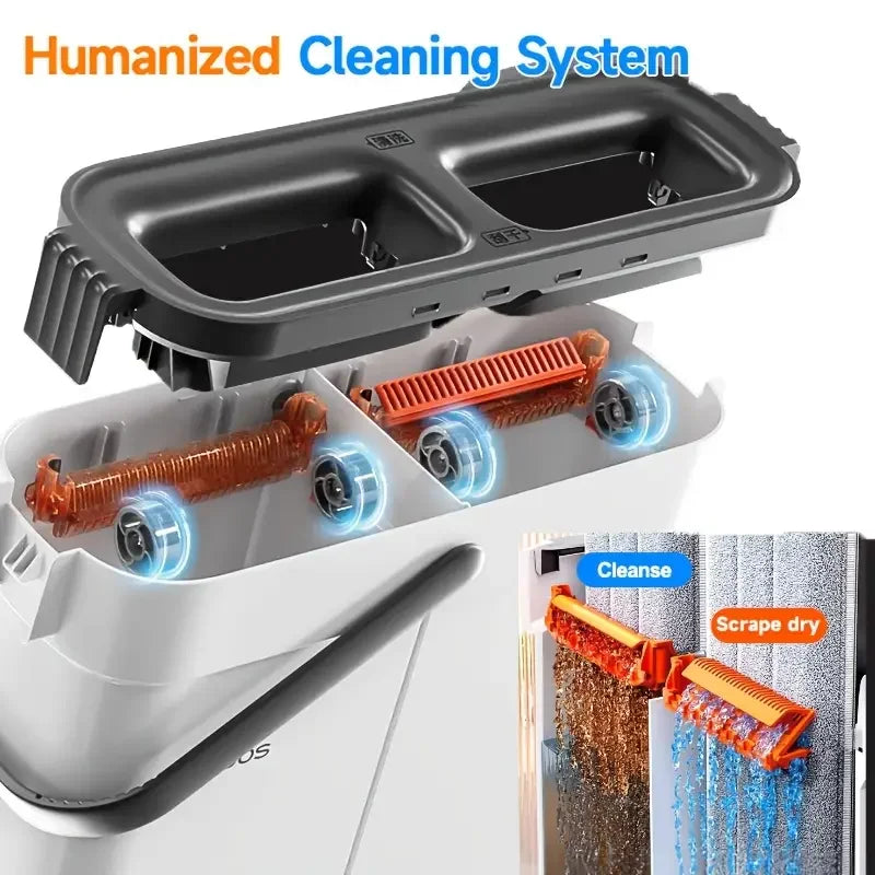 JOYBOS Spin Hand Free Flat Barrel 33cm Mop With Bucket 360 Complete Cleaning System With Dual Chamber Washable Floor House Mops