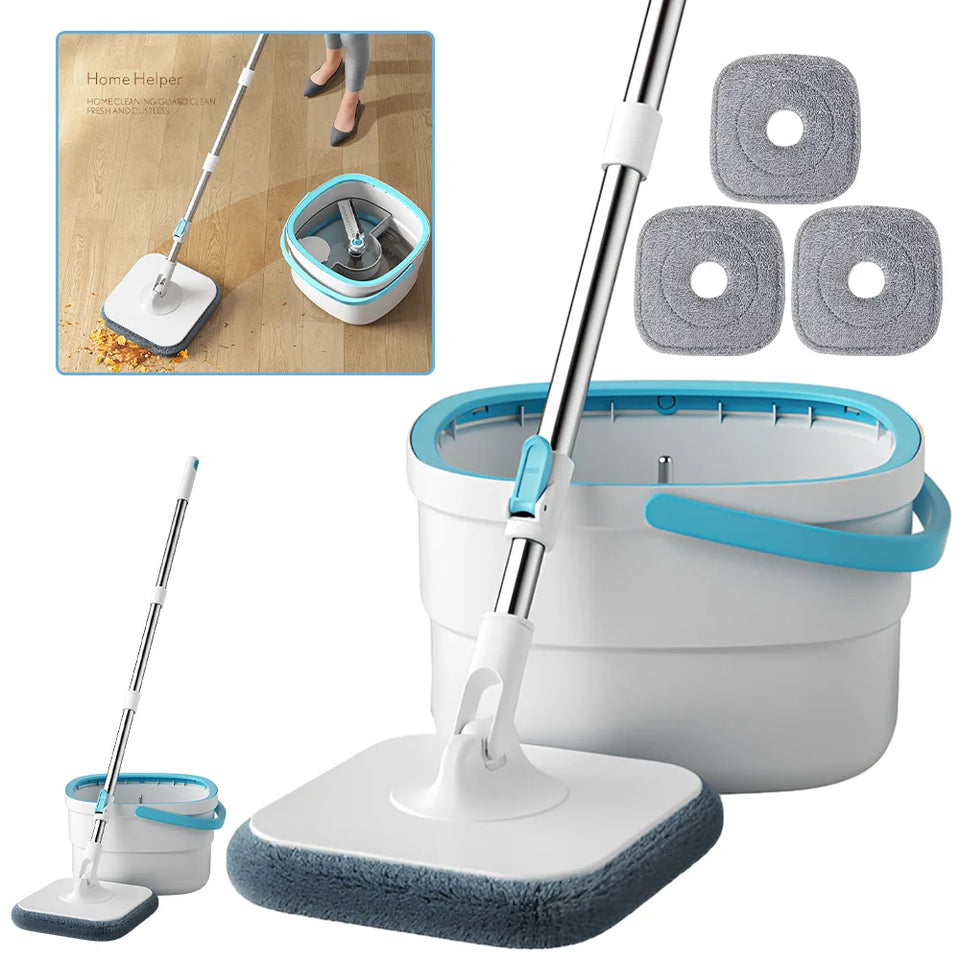 360° Spin Mop Bucket Sets with Wring System Microfiber Refills Household Floor Cleaning 102-128cm Extendable Adjustable Handle