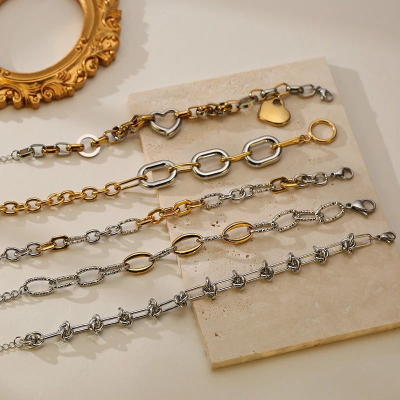 Bracciale rigido a catena color oro e argento GANPUP in acciaio inossidabile 316L per donna e uomo, alla moda, con trama, impermeabile