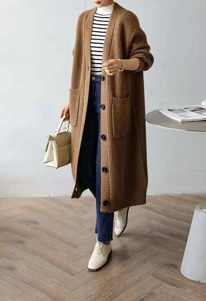 Cardigan giapponese da donna in maglia, di media e lunga lunghezza, in autunno e inverno, retrò, ampio e spesso, per capispalla