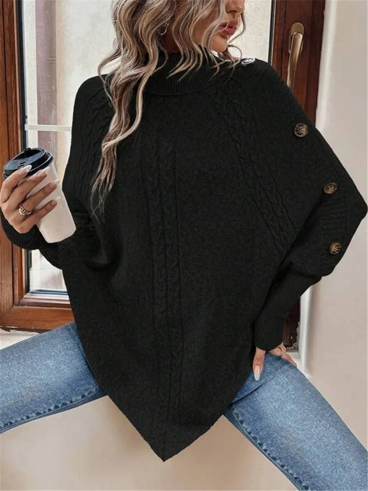New Autumn Winter Women's Twisted Sweater Turtleneck Button Bat-sleeve Design Sense Streetwear Pullover Women Personality Top