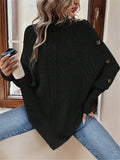 New Autumn Winter Women's Twisted Sweater Turtleneck Button Bat-sleeve Design Sense Streetwear Pullover Women Personality Top