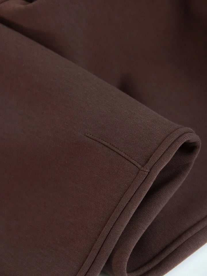 Tute da donna, tuta invernale in pile marrone, calda felpa con cappuccio e cerniera, set di pantaloni da tuta da donna, set di pantaloni in velluto da 2 pezzi