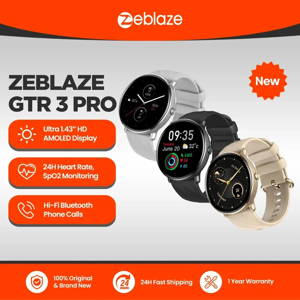 Zeblaze GTR 3 Pro Smartwatch con chiamata vocale, display AMOLED da 1,43", telaio in acciaio inossidabile 316L, smartwatch per il monitoraggio del fitness