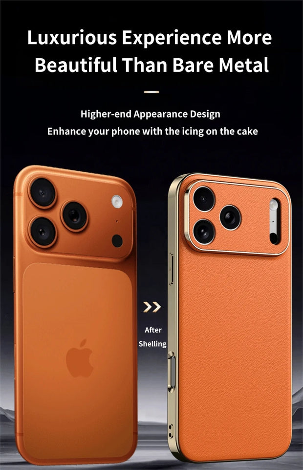 Custodia in pelle di lusso per iPhone 17 16 15 14 Pro Max Air 17Pro 16Pro con protezione completa dell'obiettivo e cover posteriore