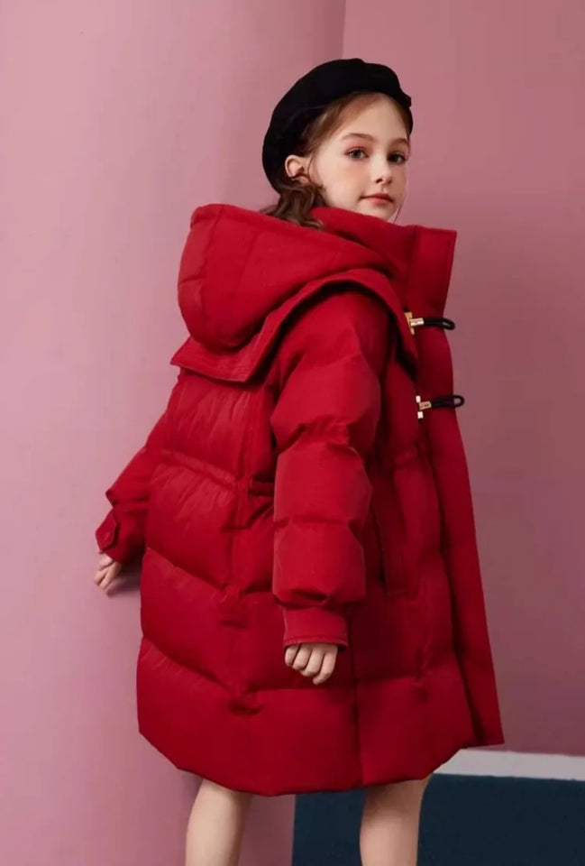 Girls' 2025 New Winter Coat Down-Filled Hooded Mid-Length Cotton Jacket Stylish Casual Kids' Thermal Wear Outerwear Trendy