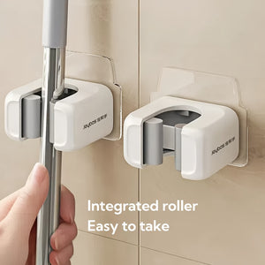 2pcs Wall Mounted Mop and Broom Holder, No-Drill, Wall-Mounted Storage Rack, Bathroom Storage Rack for Kitchen and Bathroom, Multifunctional Tools Storage Clip for Bathroom Kitchen Garden, Cleaning Accessories, Household Gadg