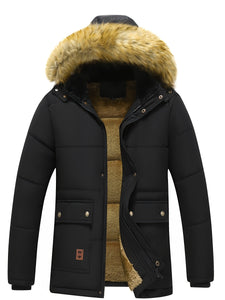 Men's winter clothing detachable hat -padded jacket plus velvet padded -padded jacket coat Men's winter warmth in the whole body plus velvet -padded jacket clothing.