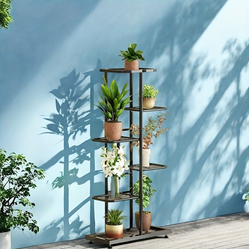 1 supporto per piante in metallo nero lucido Youngsters - Versatile portavasi per interni ed esterni a 4/5/6/7/8 livelli, resistente scaffalatura multistrato per patio, giardino, angolo, balcone, arredamento per soggiorno - Non richiede montaggio