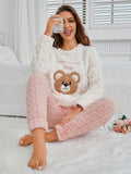 Pigiama caldo e spesso per autunno e inverno, in velluto, a maniche lunghe, con pantaloni in flanella e top a forma di orso. Set di indumenti da notte invernali.