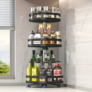 360-Degree Rotating Kitchen Organizer - Metal Spice Rack with Storage Containers for Seasonings, Oils, and Vinegar - Double/Triple Layer Options