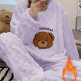 Nuovo pigiama caldo e spesso autunno/inverno, top a maniche lunghe in jacquard con motivo a orso e pantaloni in flanella