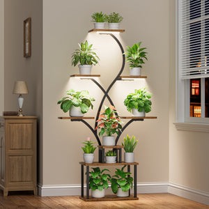 A Single Indoor Plant Stand with a Growth Light, an 8-Tier Tall Corner Storage Rack, a 157.7Cm Multifunctional Metal Display Shelf Suitable for Plants, Books, And Ornaments, a Curved Design Shelving Unit Ideal for Living Room