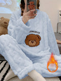 Nuovo pigiama caldo e spesso autunno/inverno, top a maniche lunghe in jacquard con motivo a orso e pantaloni in flanella
