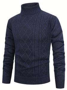 Maglione da uomo con fodera in pile spesso - Manica lunga, caldo invernale, rosso, vestibilità regolare, casual, per autunno/inverno, outfit quotidiani e formali, lavorato a maglia