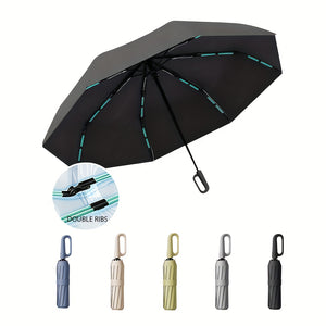Ombrello portatile con gancio | Ombrello da viaggio compatto, mini ombrello leggero, colori stampati e a tinta unita, da portare tutti i giorni, pieghevole, apertura automatica, 8 stecche, tessuto Pongee 190T, manico in lega di ferro
