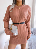 Women's Solid Color Plaid Long Sleeve Knitted Slip Dress
