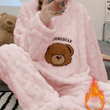 Nuovo pigiama caldo e spesso autunno/inverno, top a maniche lunghe in jacquard con motivo a orso e pantaloni in flanella
