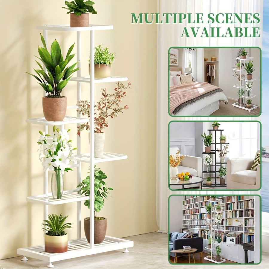 1 supporto per piante in metallo nero lucido Youngsters - Versatile portavasi per interni ed esterni a 4/5/6/7/8 livelli, resistente scaffalatura multistrato per patio, giardino, angolo, balcone, arredamento per soggiorno - Non richiede montaggio