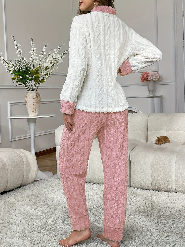 Pigiama autunno/inverno, manica lunga e gambe lunghe, orso ricamato con motivo a canguro, caldo, comodo, casual, in jacquard, per adolescenti