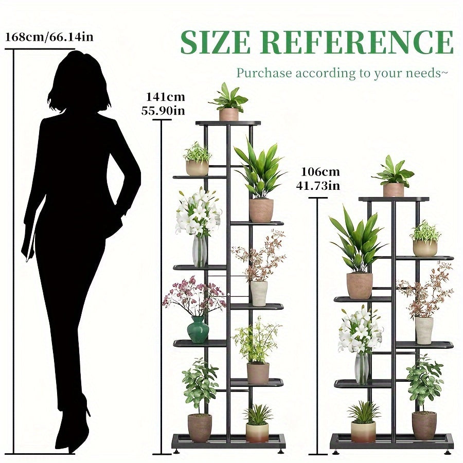 1 supporto per piante in metallo nero lucido Youngsters - Versatile portavasi per interni ed esterni a 4/5/6/7/8 livelli, resistente scaffalatura multistrato per patio, giardino, angolo, balcone, arredamento per soggiorno - Non richiede montaggio