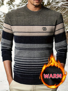 Men's Thermal Long Sleeve Sweater - Heavy Warm Winter Knit Sweater with Round Neck, Black/Gray/Beige/Blue/Red/White/Striped Patterns, Casual & Formal Outfits, Easy Care (Hand Wash/Dry Clean) - Ideal for Everyday & Formal Even