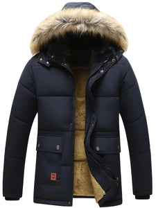 Men's winter clothing detachable hat -padded jacket plus velvet padded -padded jacket coat Men's winter warmth in the whole body plus velvet -padded jacket clothing.
